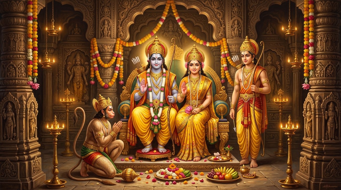 श्री राम-सीता दिव्य गर्भगृह दर्शन - प्रभु श्री राम, माता जानकी, लक्ष्मण जी एवं हनुमान जी